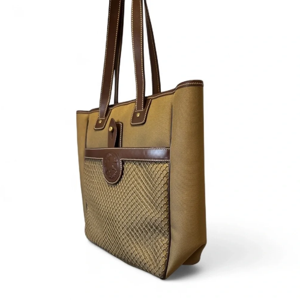 HUNTING WORLD Canvas Tote Bag With Leather Trims Khaki EUC